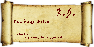 Kopácsy Jolán névjegykártya